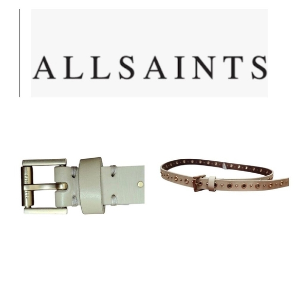 All Saints belt women's cream leather skinny studs luxury pastel new $109 - Picture 8 of 8